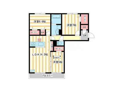 萩I・A棟(3LDK/1階)の間取り写真