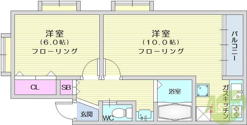 キャステ-ル砂押1(1LDK/2階)の間取り写真