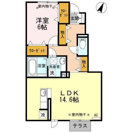 ドエル22 B(1LDK/1階)の間取り写真