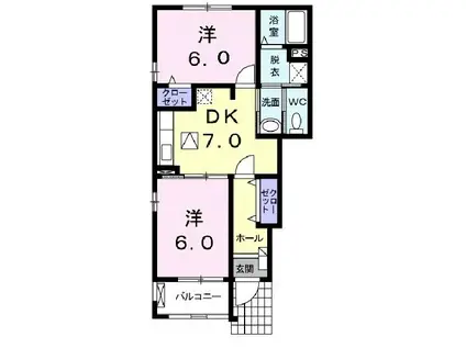 フォーリスト クスジI(2DK/1階)の間取り写真
