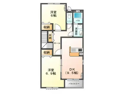 ホワイティD(2DK/2階)の間取り写真