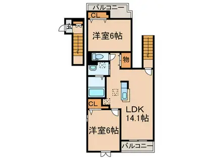 ビアンコ ネーロ(2LDK/2階)の間取り写真