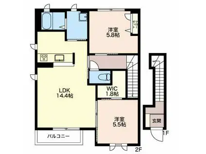 ドルチェ若宮(2LDK/2階)の間取り写真