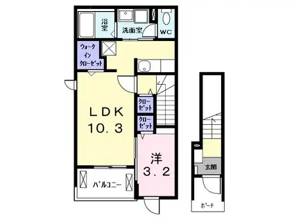 アスセーナ 並木(1LDK/2階)の間取り写真