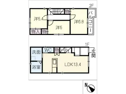 G・H羽島中央 D棟(3LDK/2階)の間取り写真