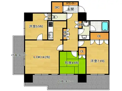 ロジュマン高槻(3LDK/9階)の間取り写真