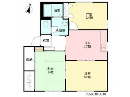 RコートII(3DK/1階)の間取り写真