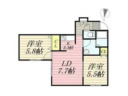 メゾンクー・ドゥ・クール(2LDK/2階)の間取り写真