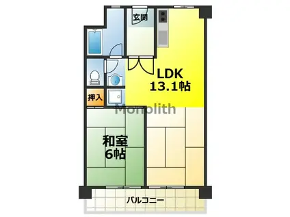 泉北原山台1丁3号棟(1LDK/6階)の間取り写真