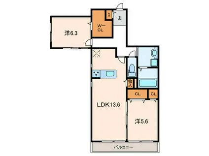 カサ・ブランカ(2LDK/2階)の間取り写真