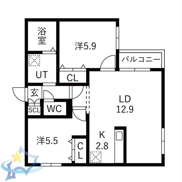ZABO HILLS 旭山公園通(2LDK/4階)の間取り写真