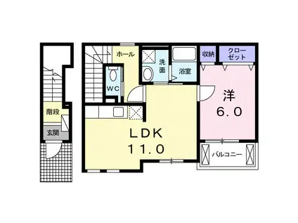 ベアーズ クレイドル 肥塚(1LDK/2階)の間取り写真