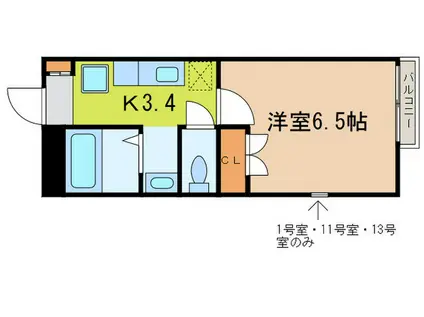 アーカスKVI(1K/2階)の間取り写真