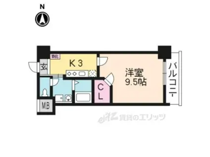  クオリカ太秦(1K/3階)の間取り写真