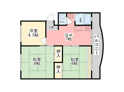 溝口ハイツ(3DK/4階)の間取り写真