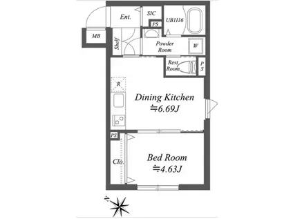 SOLASIA RESIDENCE南大塚(1DK/2階)の間取り写真