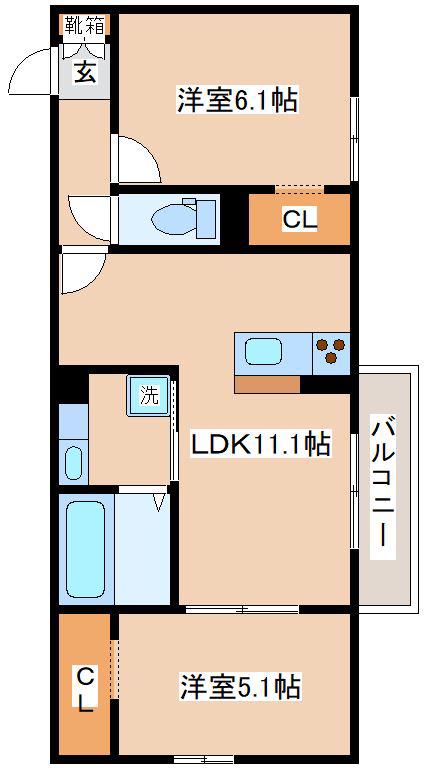 ラ・ヴェール杉尾台(2LDK/2階)の間取り写真