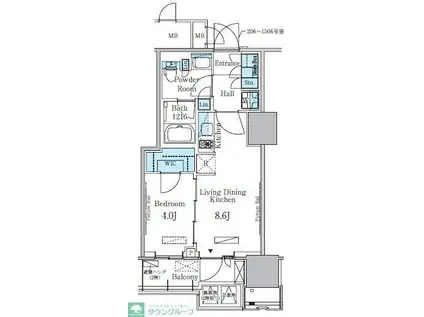 HARUMI FLAG PORT VILLAGE B棟(1LDK/13階)の間取り写真