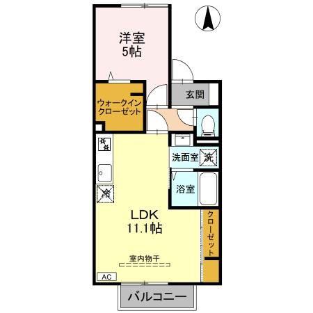 セジュール山室中部 A(1LDK/2階)の間取り写真