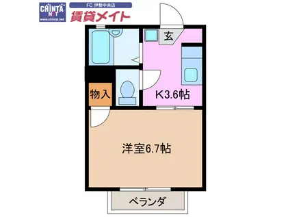 MY.フォーブル西C(1K/1階)の間取り写真