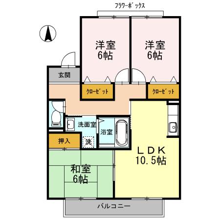 ルミエールB棟(3LDK/2階)の間取り写真
