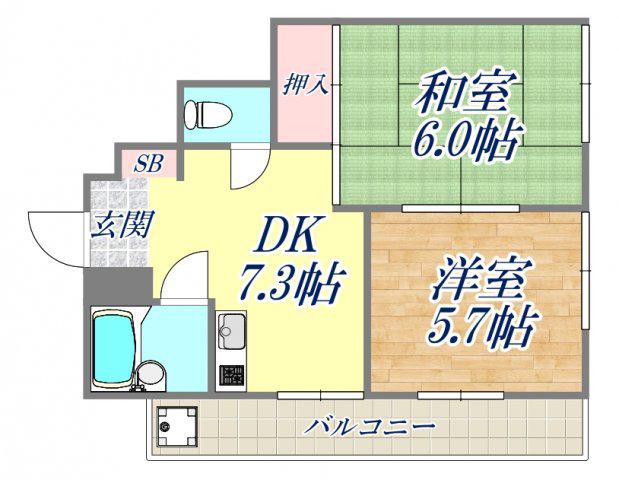 サンパレス21門戸(2DK/2階)の間取り写真