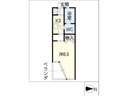 スリーナイン(1K/2階)の間取り写真