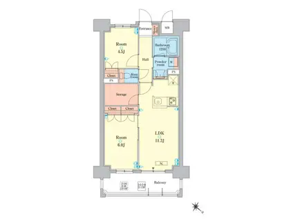 RJRプレシア高砂(2LDK/6階)の間取り写真