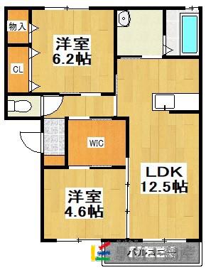 シャーメゾン若江(2LDK/2階)の間取り写真