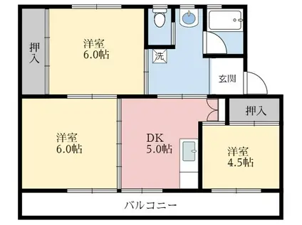 ビレッジハウス直方東 3号棟(2LDK/5階)の間取り写真