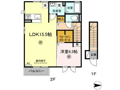 ボアソルテ(1LDK/2階)の間取り写真