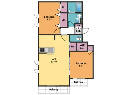 ラッキーヒルズ(2LDK/3階)の間取り写真