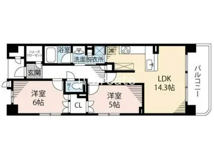 なんばセントラルプラザリバーガーデン(2LDK/15階)の間取り写真