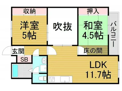 ウイング長田北町(2LDK/5階)の間取り写真