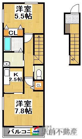 コンフォート・ネクストB棟(1LDK/2階)の間取り写真