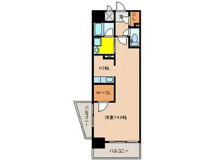 アルテノースタワー(1K/9階)の間取り写真