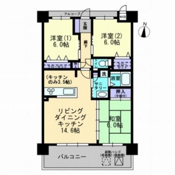 アルファライフ岡山駅南(3LDK/7階)の間取り写真