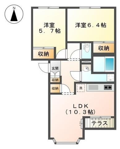 ウィンド・ヴィレッジI(2LDK/2階)の間取り写真