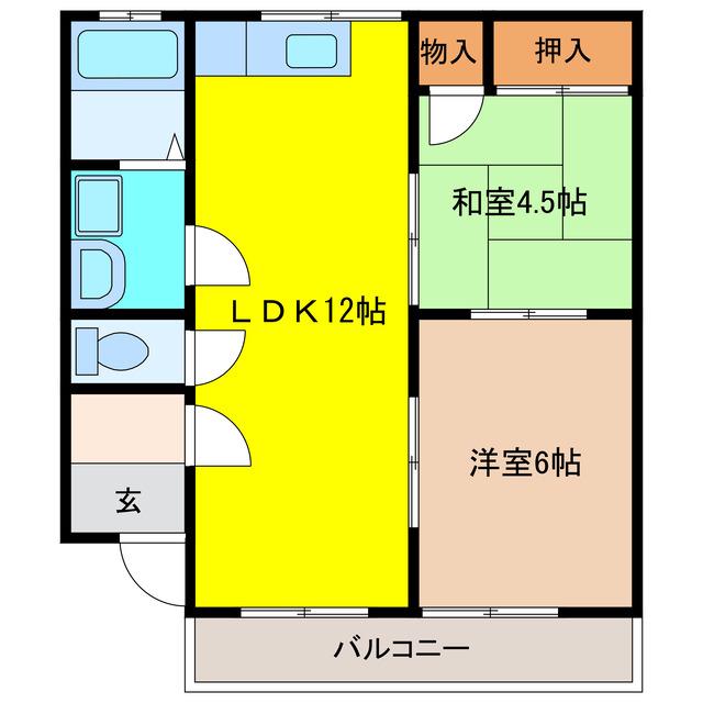 キャッスル大倉(2LDK/2階)の間取り写真