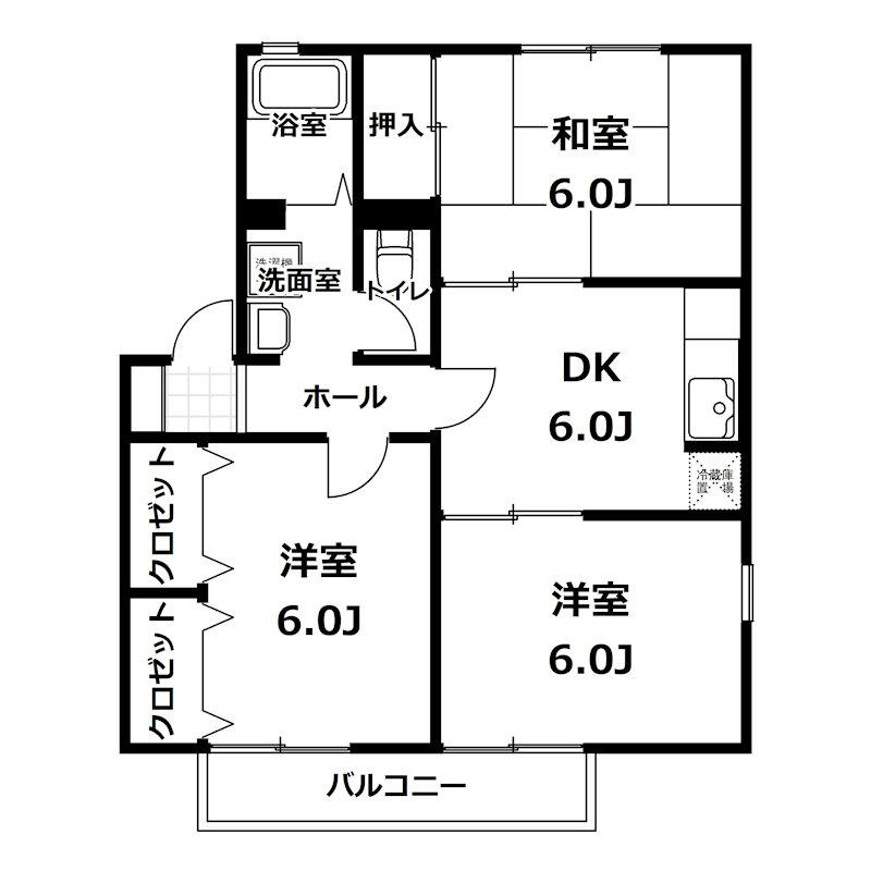 セジュールM B棟(3DK/2階)の間取り写真