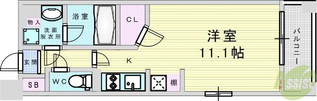 アパートメンツ江坂(ワンルーム/4階)の間取り写真