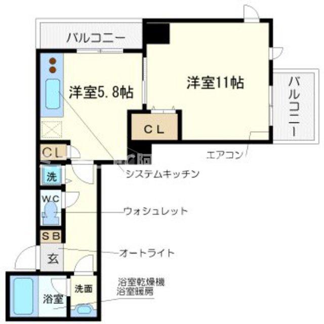クロスレジデンス大阪新町(1DK/3階)の間取り写真