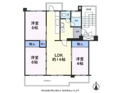 鶴川6丁目団地 8-12号棟(3LDK/3階)の間取り写真