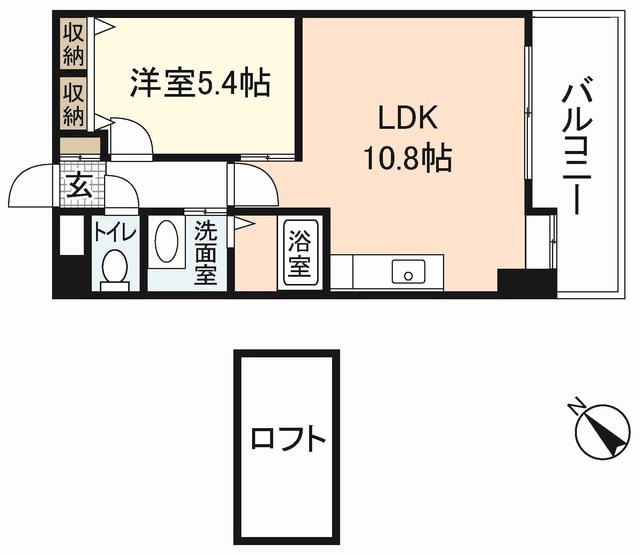 エスポアール庚午(1LDK/10階)の間取り写真