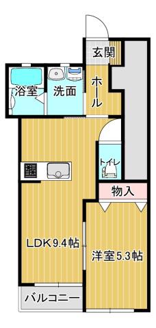 シェルメール庭瀬(1LDK/1階)の間取り写真