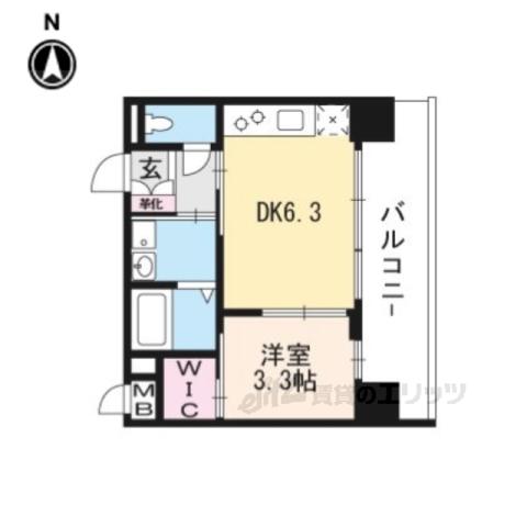 プレサンス THE KYOTO 東福寺 ウエスト(1DK/4階)の間取り写真