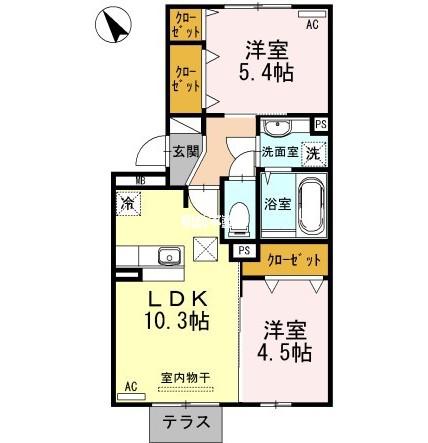 サニーヒルズ(2LDK/1階)の間取り写真