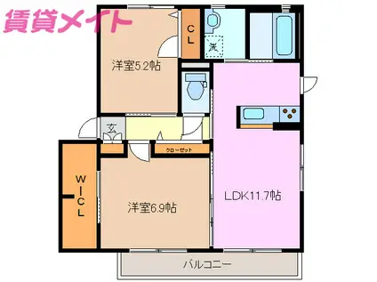 ポーセアル(2LDK/2階)の間取り写真