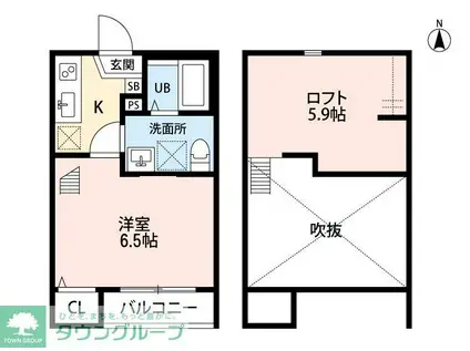 WISTARIA北越谷(1K/2階)の間取り写真