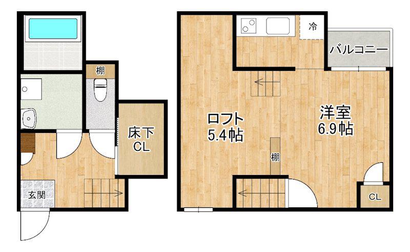ADC津福(1K/1階)の間取り写真